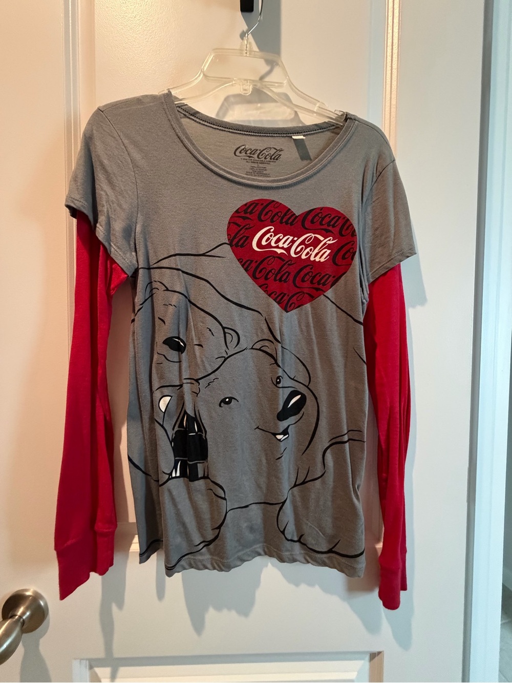 Coca Cola Grey Tee with Red Sleeves and Polar Bear Graphic